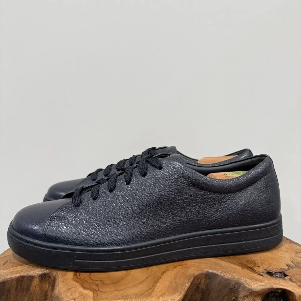LUXURY PRADA SNEAKERS SHOES BLACK BUFFALO SKIN NAVY BLUE MEN'S 9.5 US 10.5 - Picture 5 of 14